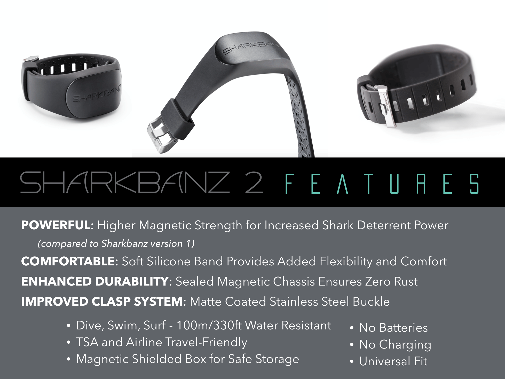 SHARKBANZ2 (White-Black)サメ避けバンド 磁気テクノロジー 分厚い